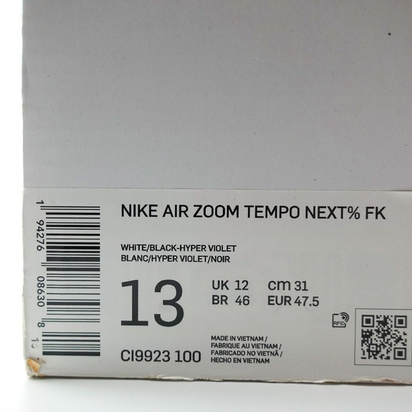Nike Air Zoom Tempo Next% FK Flyknit White Running Shoes Mens Size 13 CI9923-100 main image 7